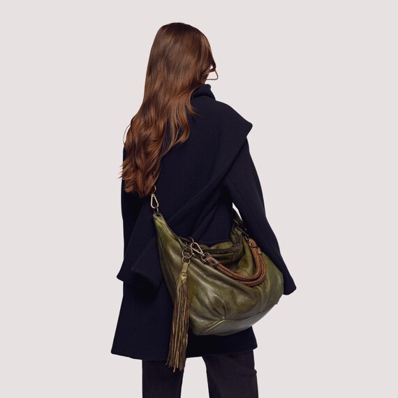 XL Soft Leather Crossbody Hobo Bag, Oversized Vintage