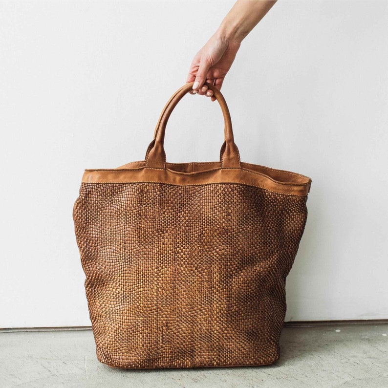 SALE Italian Woven Leather Oversized Tote Large Tote Large Soft Woven Leather Tote Bag Luxury Black or Green Large Leather Tote