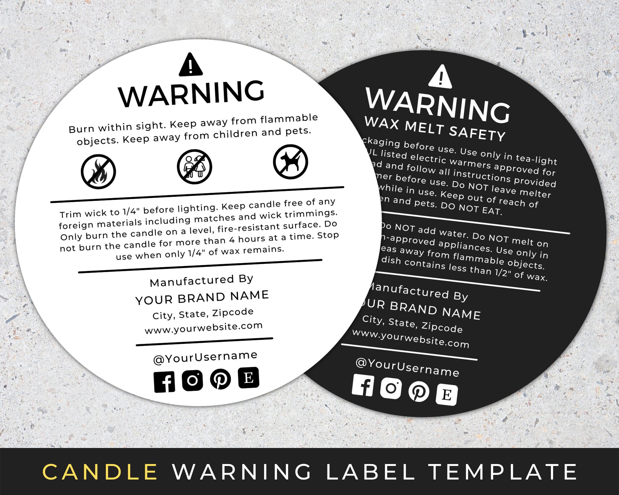 Candle Warning Labels & Wax Melt Warning Labels, for Your Brand and  Business Personalized Upgrade Option Available 