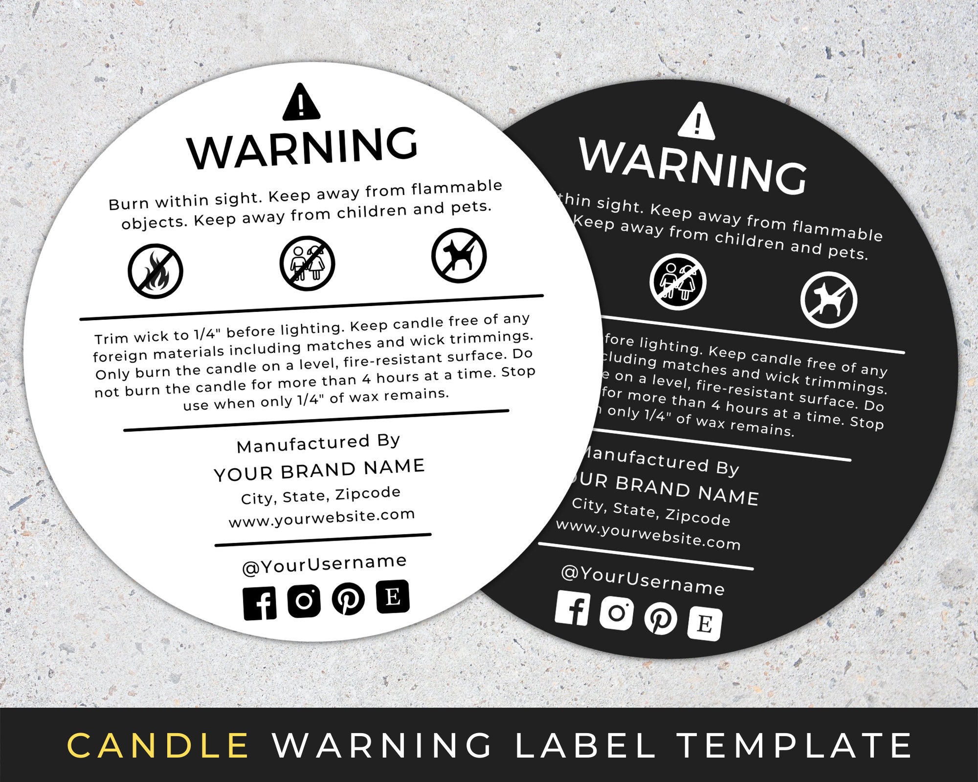 Candle Warning Label Template Editable Candle Safety Label Circle