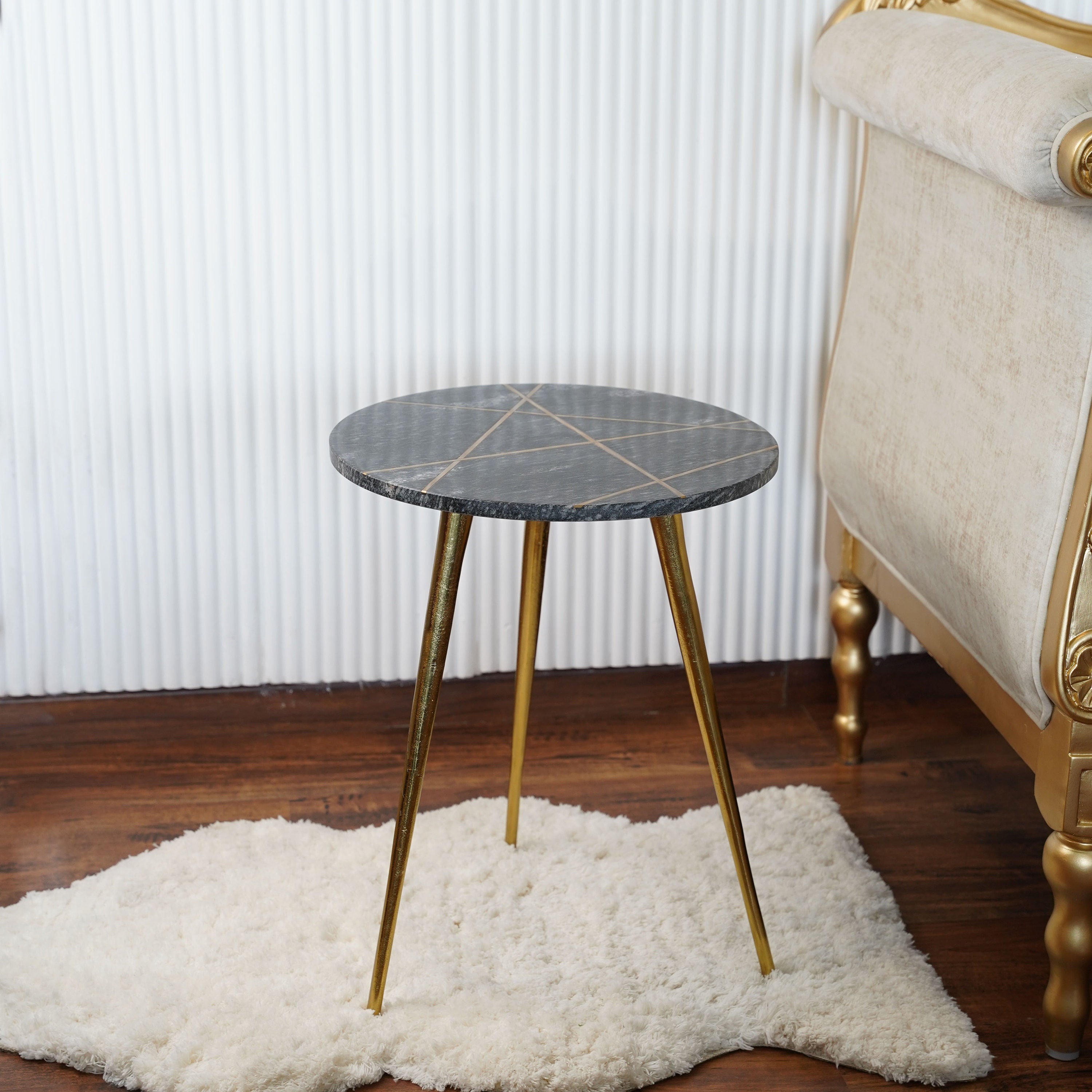 Melody Maison Black Metal Marble Effect Topped Side Table 