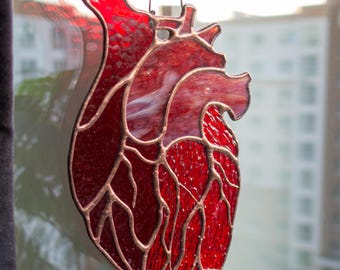 Anatomical Heart Stained Glass Suncatcher — Medical Student Gift, Gothic Valentine Window Art