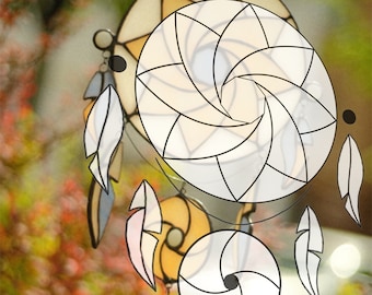 Digital pattern Dreamcatcher Stained glass Window panel