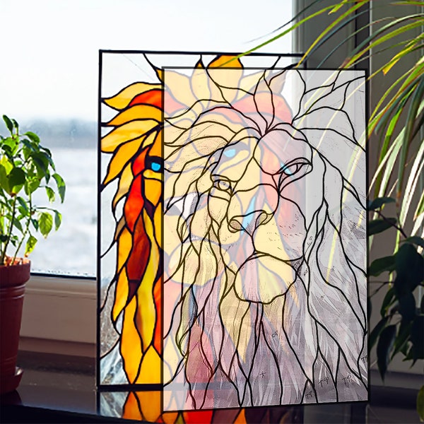 Digital pattern Abstract lion Stained glass Window panel