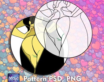 Digital Stained glass pattern Erotic Girl in an unzipped dress, Nude butt, PSD PNG for beginners