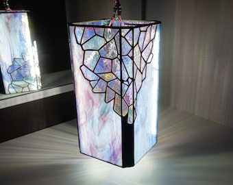 Geometric Stained Glass Lamp — Handmade Octagon Art Deco Light, Custom Table or Wall Lamp