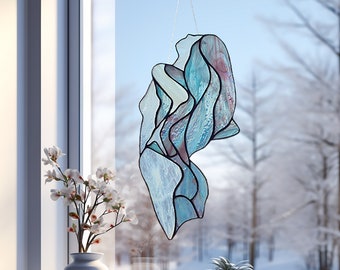 Abstract Female Silhouette Stained Glass Suncatcher — Flowing Feminine Form, Choose Your Color