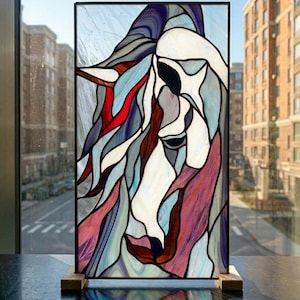 Unrestrained Mustang Horse Stained Glass Window Panel | Suncatcher Decor