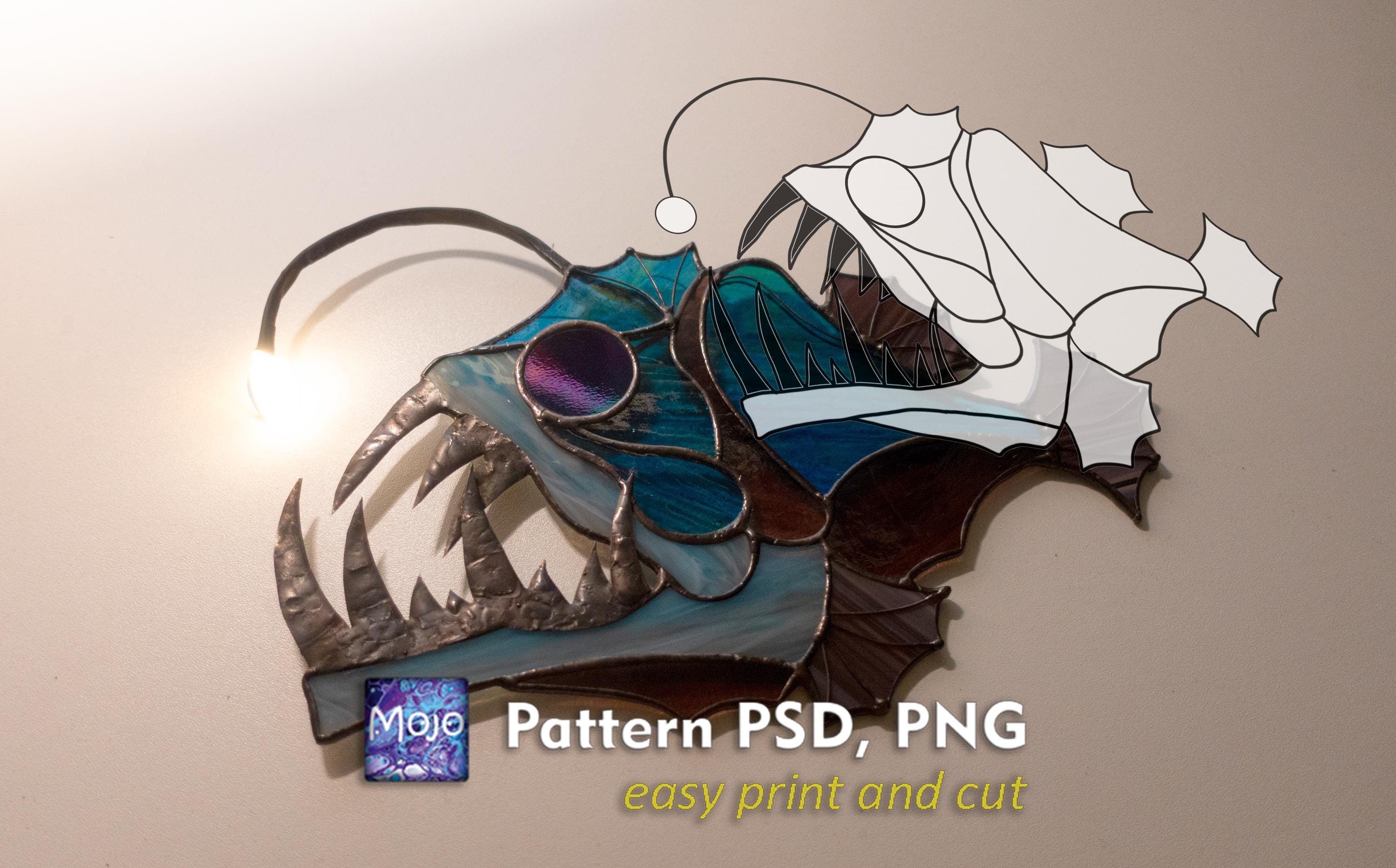 Digital pattern anglerfish second option Stained glass Window panel