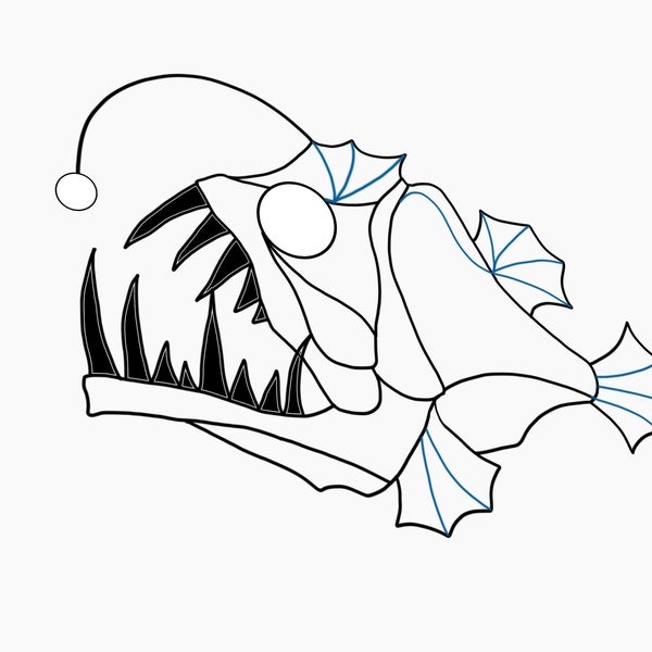 Digital pattern anglerfish second option Stained glass Window panel