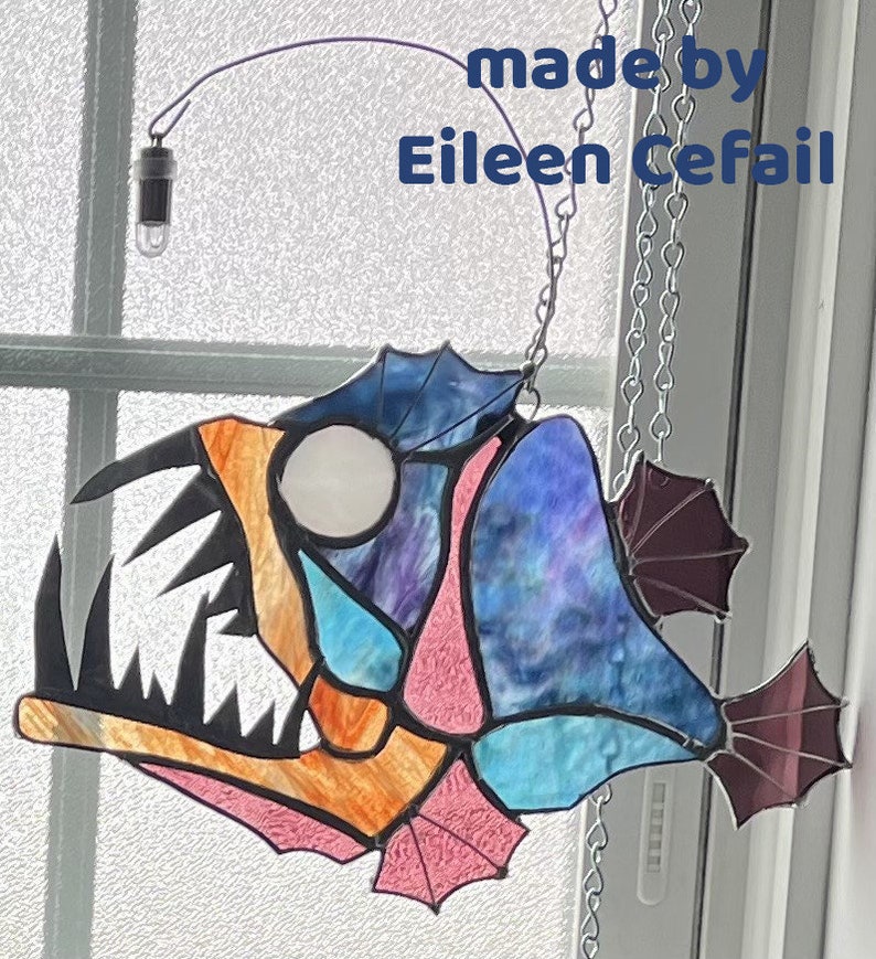 Digital Pattern Anglerfish Second Option Stained Glass Window Panel - Etsy