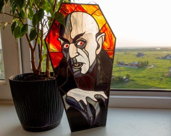 Nosferatu Vampire Stained Glass Suncatcher — Count Orlok Gothic Window Art, Halloween Horror Gift