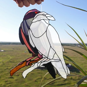 Digital pattern Crow raven Stained glass Window suncatcher, home decoration from Ukraine