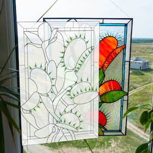 Digital pattern PSD rectangle blooming Venus Fly Trap Stained glass Window panel, Home decoration from Ukraine image 1