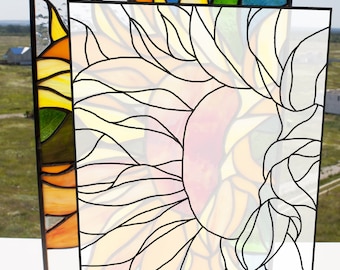 Digital pattern jpeg, PSD rectangle Sunflower Stained glass Window panel