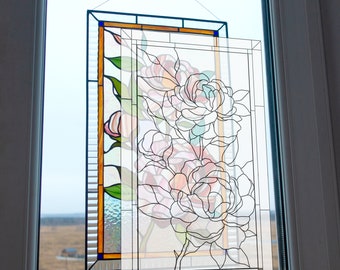 Digital pattern PSD Peony Stained glass Window panel