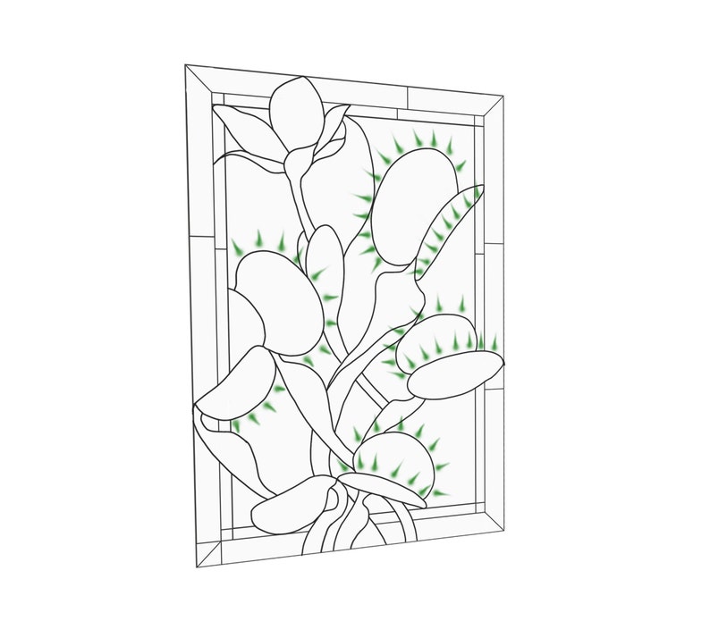 Digital pattern PSD rectangle blooming Venus Fly Trap Stained glass Window panel, Home decoration from Ukraine image 2