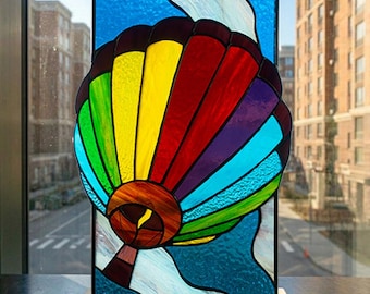 Stained Glass Suncatcher — Hot Air Balloon, Colorful Sky Window Hanging, Adventure Travel Gift
