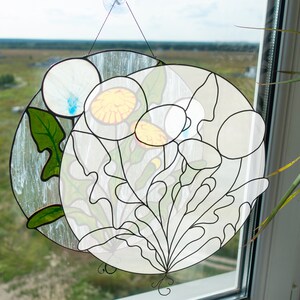 Digitalt mönster rund maskros målat glas fönsterpanel