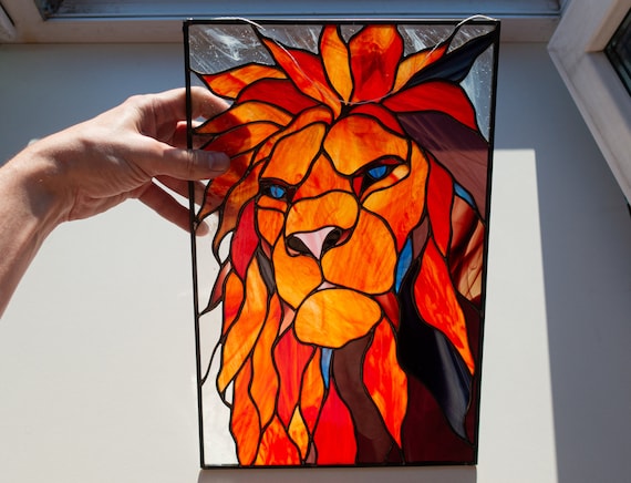 Abstract Lion Stained Glass Window Panel Stained Glass Abstract Lion Stained Glass Window Panel Stained Glass