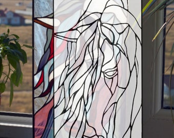 Digital pattern PSD Unrestrained horse Stained glass Window panel