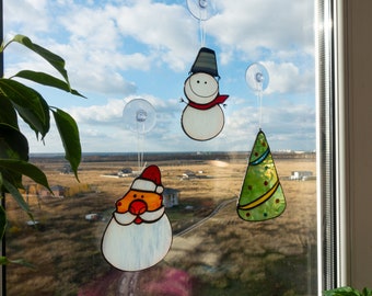 Pick out any three Stained glass toys for Christmas, snowman, Santa Claus, Christmas tree Stained glass suncatcher, decoration from Ukraine