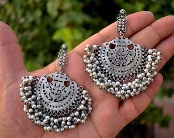 Oxidized Silver Plated chandelier Jhumka for Women And Girls/Indian Bollywood Style Earrings/Indian jewelry /gift for her/ Afghani Tribal