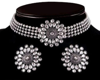 Choker Set with Earrings / Oxidized Choker /Necklace / Earrings/ Necklace Set/ Vintage Style / Bollywood / Indian Oxidized Jewellery/jewelry