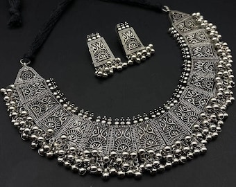 Choker Set with Earrings / Oxidized Choker /Necklace / Earrings/ Necklace Set/ Vintage Style / Bollywood / Indian Oxidized Jewellery/jewelry