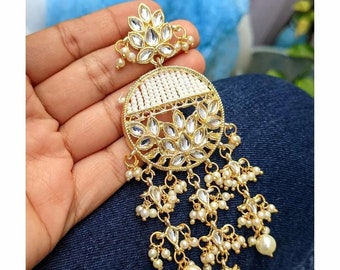 Gold Plated Kundan Jhumka/ Jhumka Earrings/ Bollywood Inspired Earrings/ Pakistani Ethnic Style Earrings/ Indian Style Earrings/ Jewelry