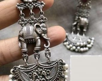 Oxidized Silver Plated Drop Long Jhumka for Women And Girls/Indian Bollywood Style Earrings/Indian jewelry /gift for her/ Afghani Tribal