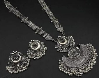 Geoxideerde verzilverde handgemaakte chokerset / ketting / feestkleding / ketting / sieraden / Indiase traditionele sieraden / Bollywood-sieraden