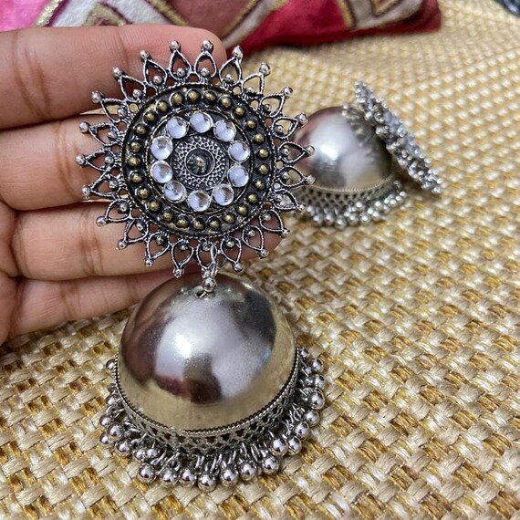 Jhumka earrings for wedding/cz earring/ indian jhumka earrings/pakistani  jewellery/bareli earrings/mirrior earrings/jhumki/light weight