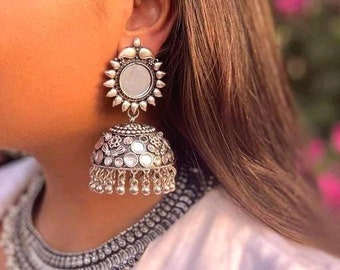 Bollywood Oxidized Earrings, Big Jhumka Earrings, Ethnic Earrings, Oxidized Silver Plated Earrings, Partywear Earrings, Handmade Big Earring