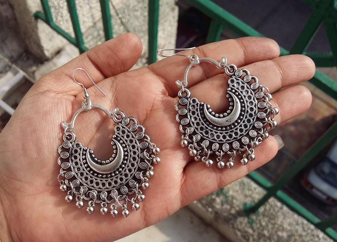 Oxidised Silver Textured Handicrafted Earrings | D64-SEP22-1 | Cilory.com