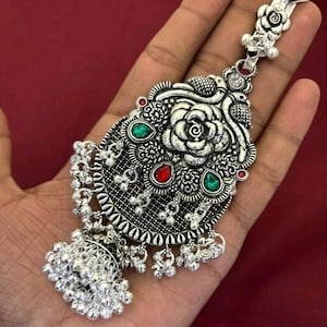Silber geprägte Schicht Satka / Schlüsselanhänger, Sterling Silber Satka, handgefertigte oxidierte indische Silber Taille Schmuck, Saree Schmuck