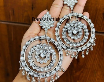 fancy Oxidized Silver Afghani Tribal small Mirror Earrings for Girls and  Women| Afghani Tribal style layered Earrings/ Christmas Gifts