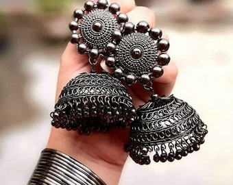 Bollywood Oxidized Indian Earrings Jewelry , Oxidised Big Jhumka Earrings, Indian Ethnic Earrings, Afgani Antique Earrings ,Handmade Earring