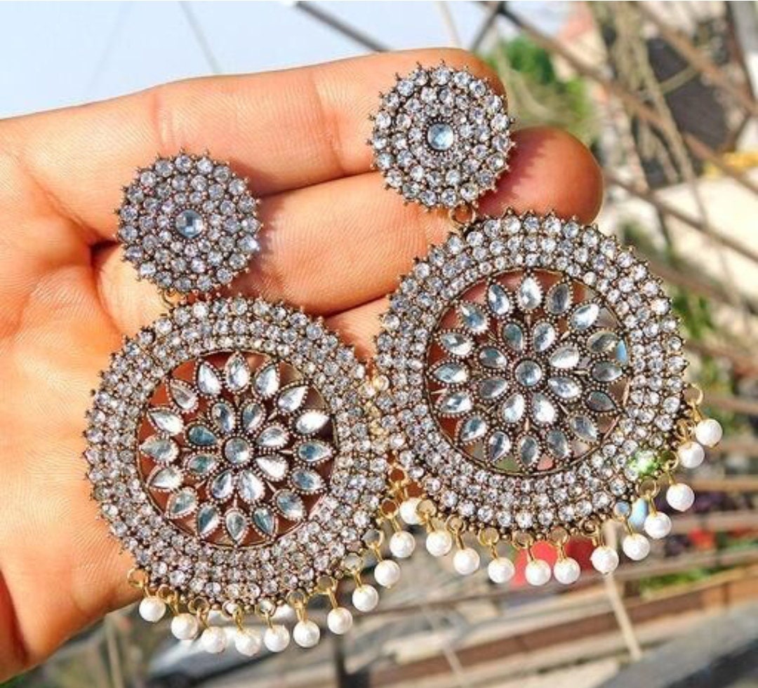 Oxidized Silver Jewelry Jhumka Indian Bollywood Style Earrings Pakistani Afghani Punjabi Handmade jewelry gifts for her
