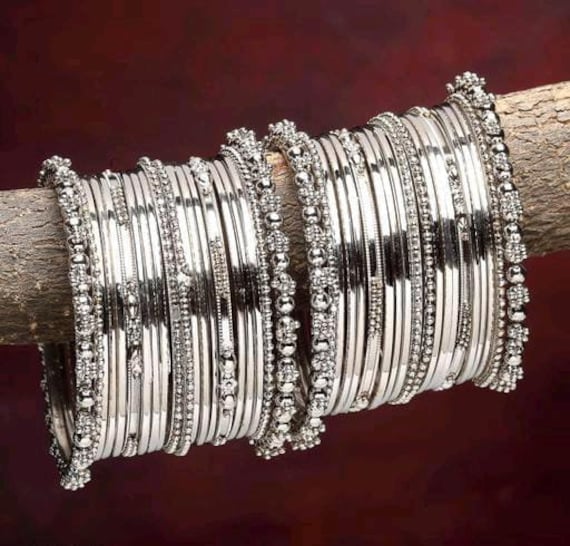 Silver Bangles Set, Indian Jewelry Oxidised Bangles, Indian Ethnic