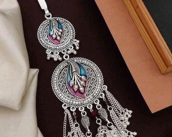Silver Embossed Layered Satka/Keychain,Sterling Silver Satka, Handmade Oxidized Indian Silver Waist Jewellery, Saree Jewellery