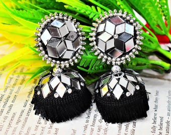 Oxidized Mirror Jhumka Earrings For Women And Girls/ Indian Jewelry/ Jhumki/ Oxidized Jhumka/ Silver Plated Bollywood Jhumka Earrings/ Gifs