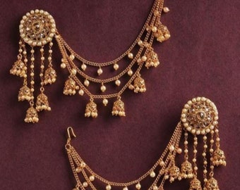 Boucles d'oreilles bijoux Bahubali traditionnels indiens en or / Dernières boucles d'oreilles indiennes oxydées pendantes et gouttes Jhumka / Boucles d'oreilles bijoux en or