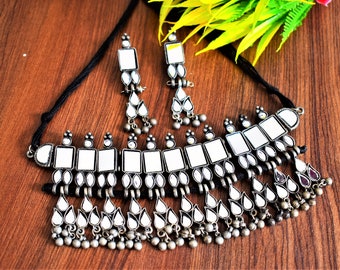 Choker Set with Earrings / Oxidized Choker /Necklace / Earrings/ Necklace Set/ Vintage Style / Bollywood / Indian Oxidized Jewellery/jewelry
