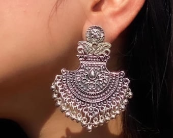 Silver Jhumkas Earrings/ Oxidised Indian Jewelry/ Afghani Jewelry/ Indian Earrings/ Oxidised Earrings/ Tribal Earrings/ Boho Ethnic Earrings
