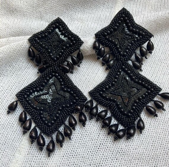 Black fabric earrings deals