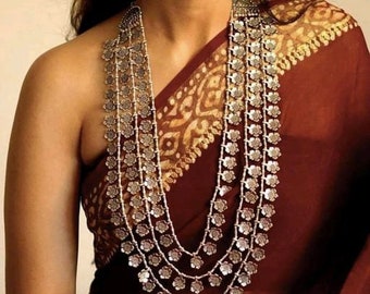 Indiase Duitse zilveren meerlagige geoxideerde choker ketting set / verzilverde geoxideerde ketting sieraden set / Bollywood geïnspireerde choker set