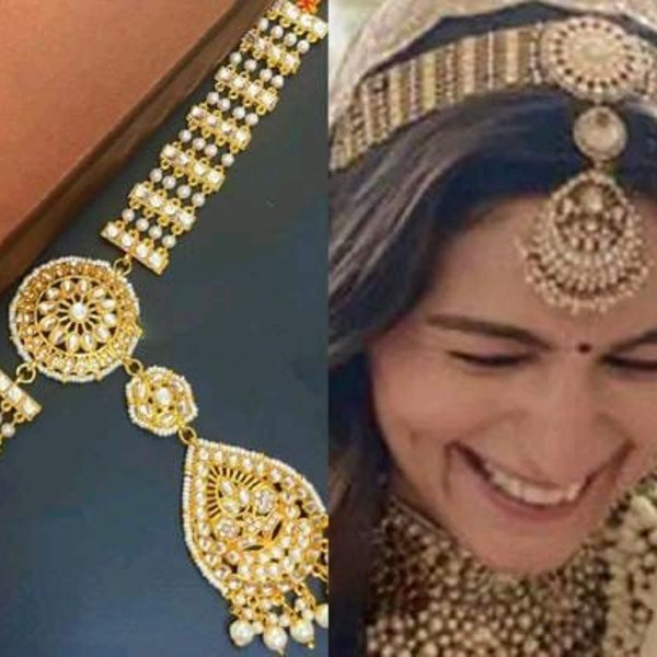 La celebridad de Bollywood Alia Bhatt inspiró Kundan Maang Tikka, Sheeshpatti, Jhoomer, Matha Patti, joyería de frente, joyería india