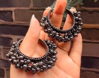 Latest Chandelier Indian Oxidized Silver Jewelry Earrings/ Traditional Silver Jhumka Earrings/ Baliyaan/ Bollywood Handmade Earrings