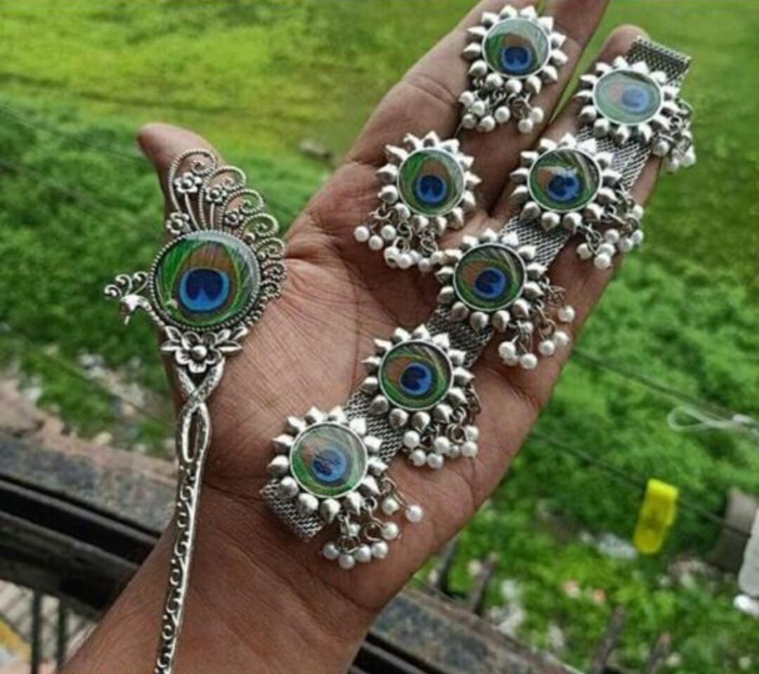 Peacock oxidised necklace deals
